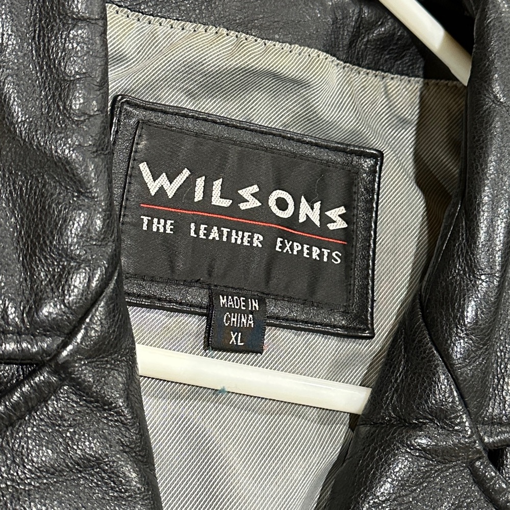 Wilsons Black Genuine Leather button front Jacket thick heavy collar pockets XL - Picture 13 of 15